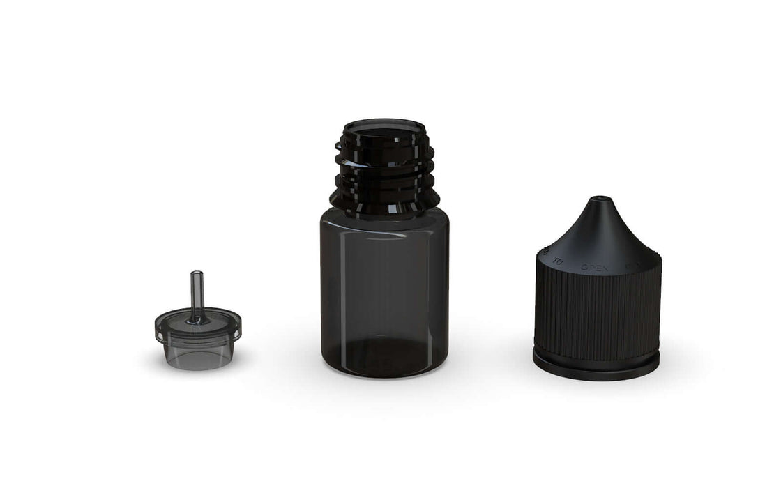 Chubby Gorilla - 20ML Stubby Production-Ready Unicorn Bottle - Transparent Black Bottle / Black Cap - V3