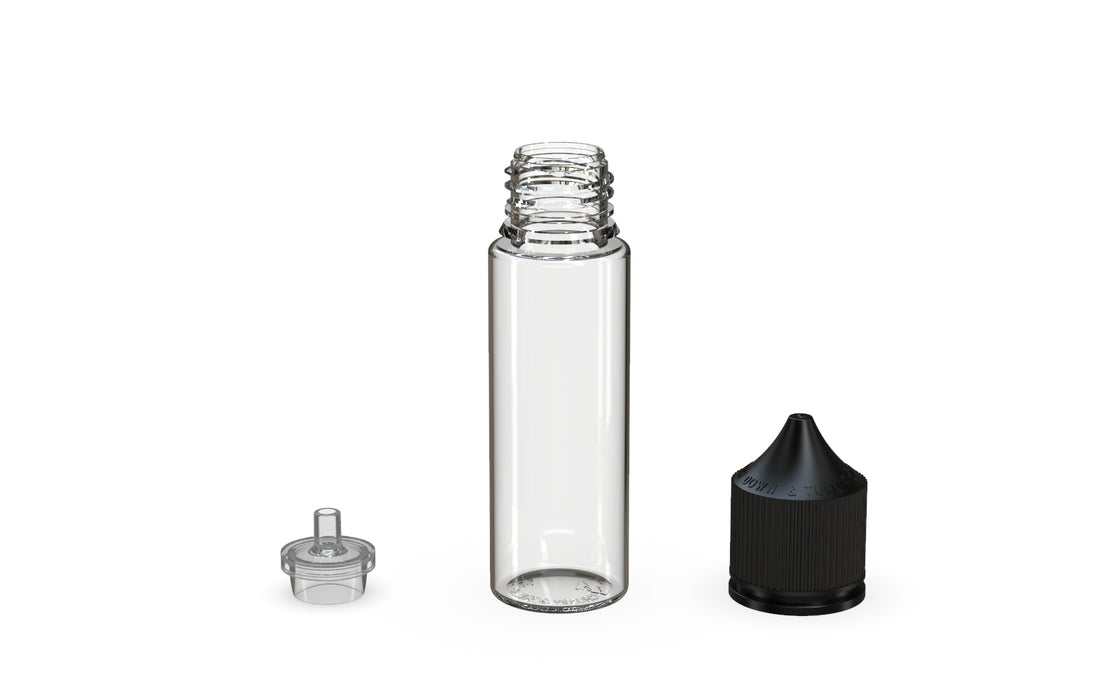 Chubby Gorilla - 50ML Production-Ready Unicorn Bottle - Clear Bottle / Black Cap - V3 with Reducer Tip