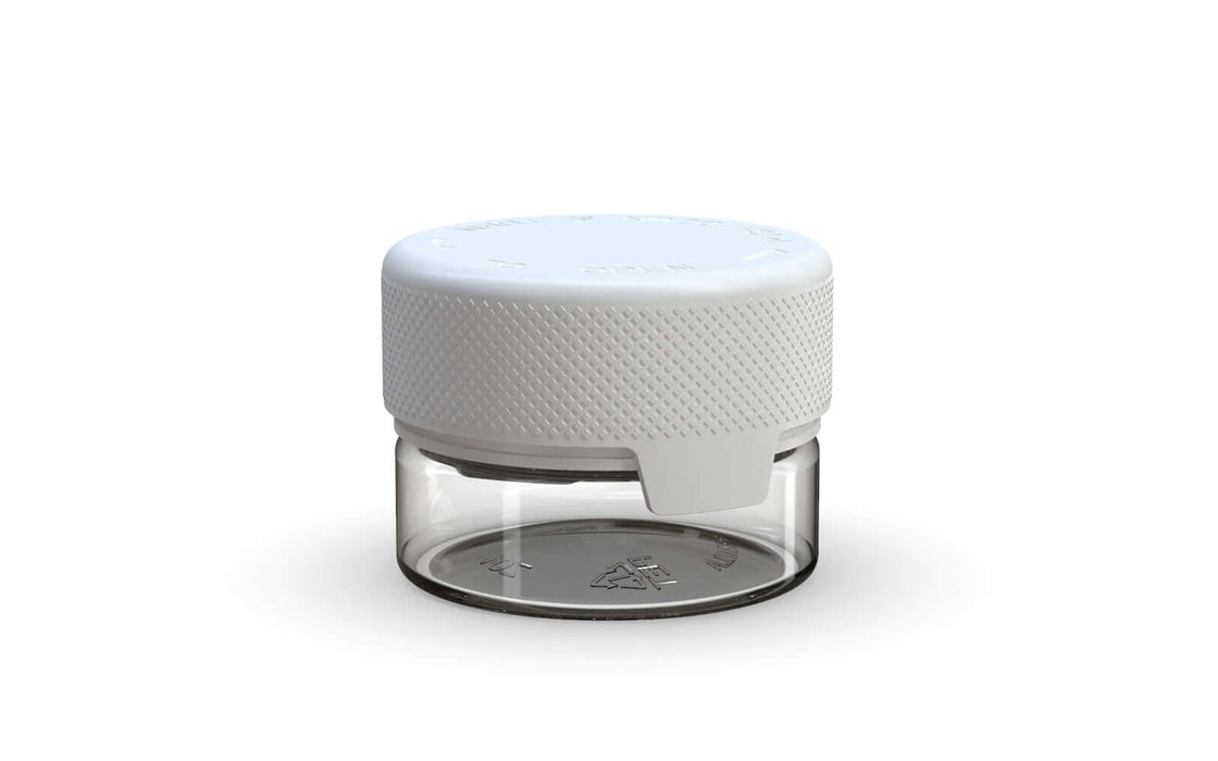 30CC/1FL.OZ/30ML Aviator CR - Recipiente com vedação interna e adulteração - Natural transparente com tampa branca opaca