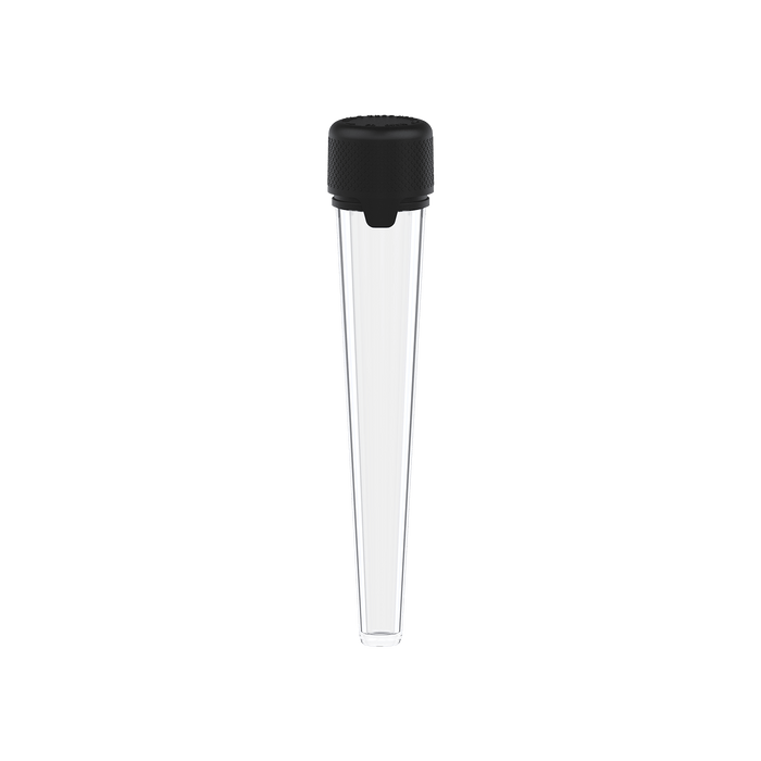 AVIATOR CR - TUBE 113MM WITH INNER SEAL & TAMPER - CLEAR NATURAL TRANSPARENT WITH OPAQUE BLACK LID - Copackr.com