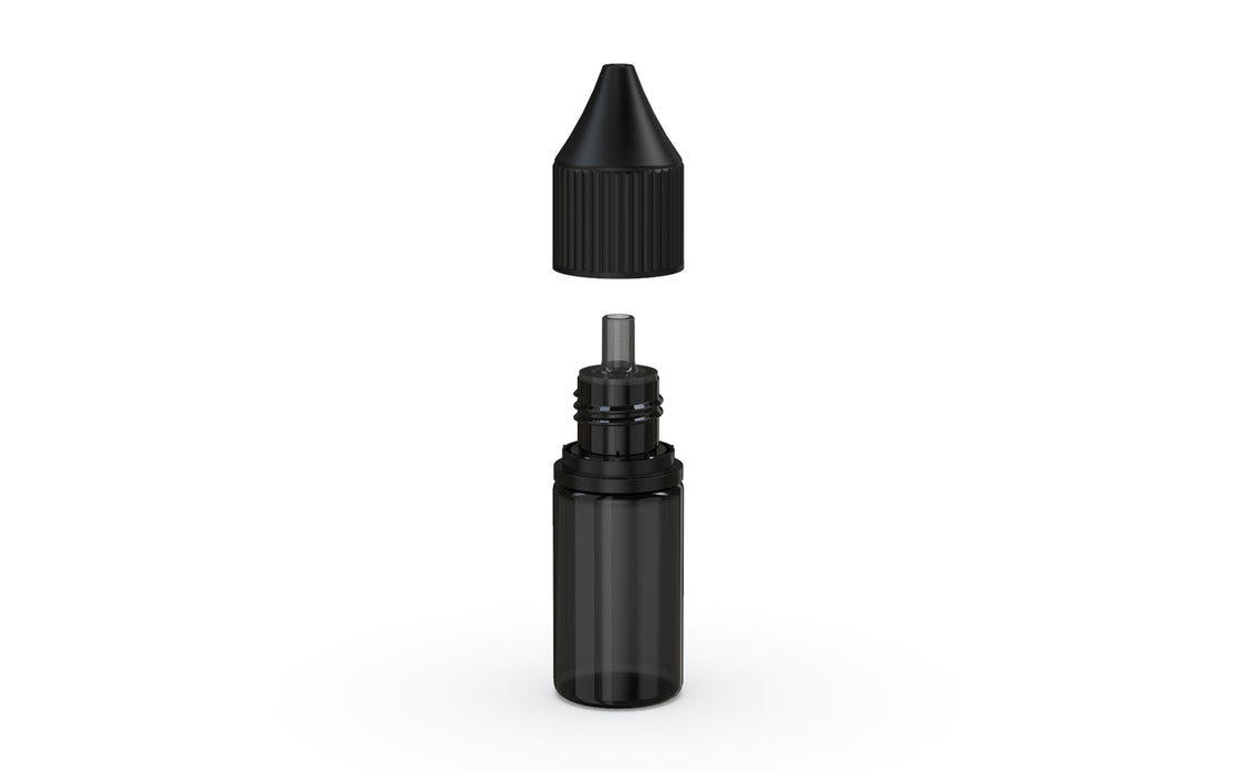 Chubby Gorilla - 10ML Production-Ready Unicorn Bottle - Black Transparent Bottle / Black Cap - V3 - With Reducer