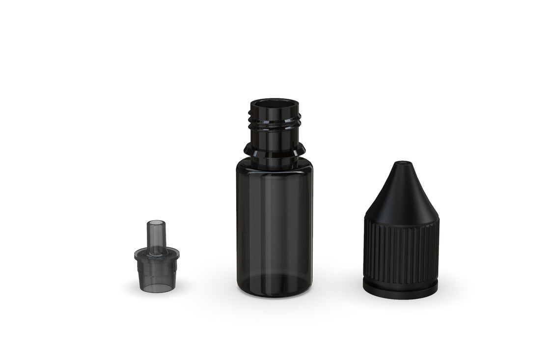 Chubby Gorilla - 10ML Production-Ready Unicorn Bottle - Black Transparent Bottle / Black Cap - V3 - With Reducer