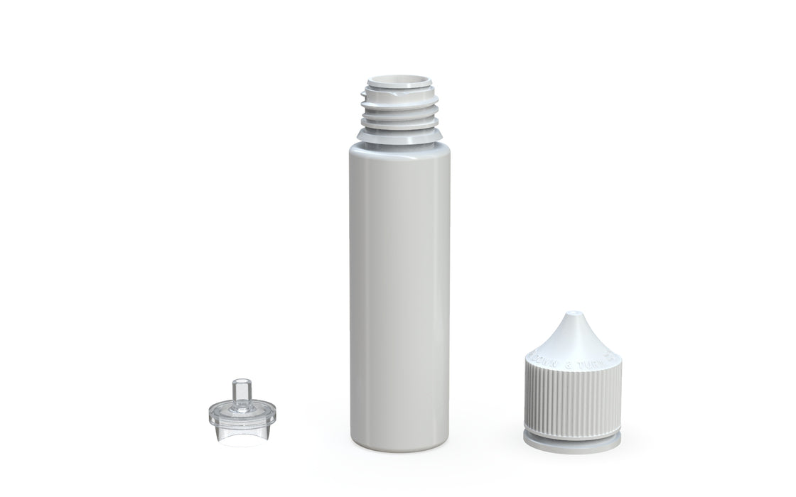 Chubby Gorilla - 60ML Production-Ready Unicorn Bottle - White Bottle / White Cap - V3 with Reducer Tip