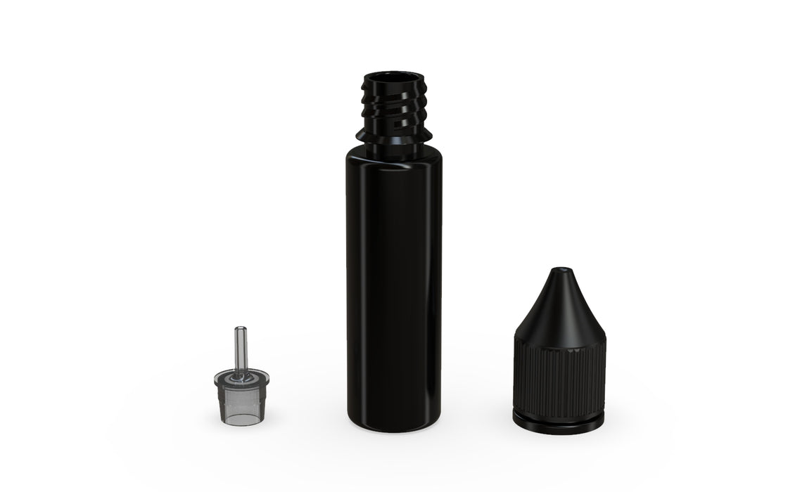 Chubby Gorilla - 20ML Production-Ready Unicorn Bottle - Solid Black Bottle / Black Cap - V3