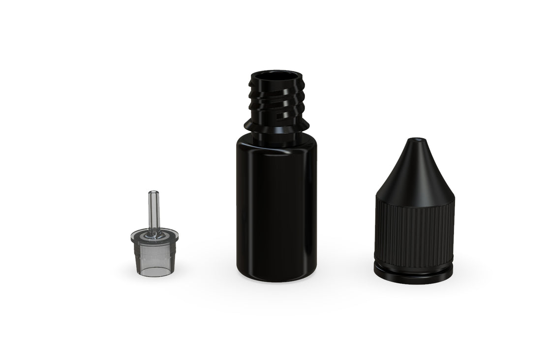 Chubby Gorilla - 10ML Production-Ready Unicorn Bottle - Solid Black Bottle / Black Cap - V3