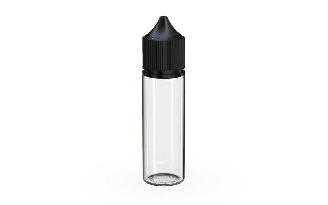 Chubby Gorilla - 50ML Production-Ready Unicorn Bottle - Clear Bottle / Black Cap - V3 with Reducer Tip