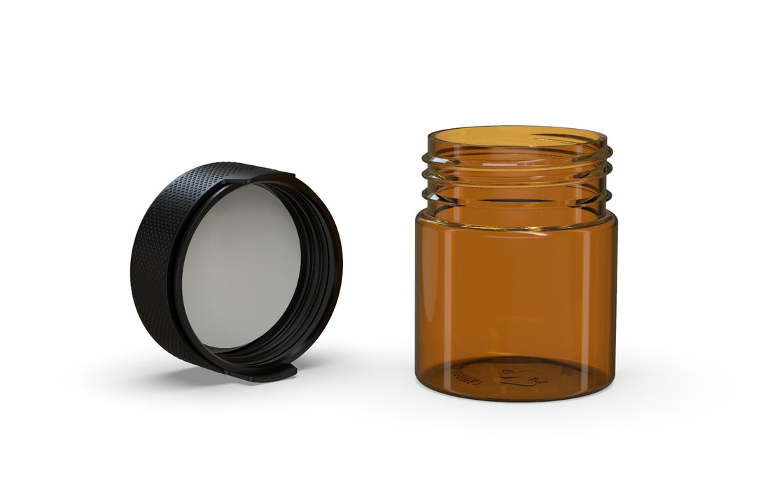 90CC/3FL.OZ/90ML Aviator CR - Container With Inner Seal & Tamper - Translucent Amber With Opaque Black Lid