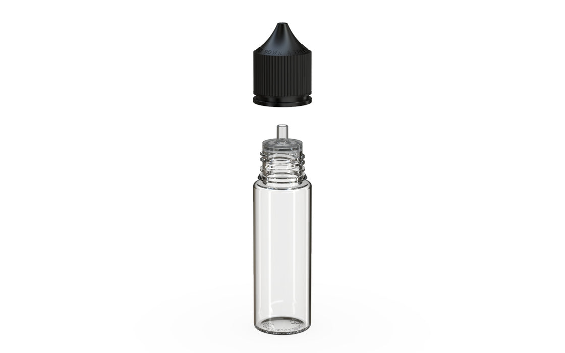 Chubby Gorilla - 50ML Production-Ready Unicorn Bottle - Clear Bottle / Black Cap - V3 with Reducer Tip