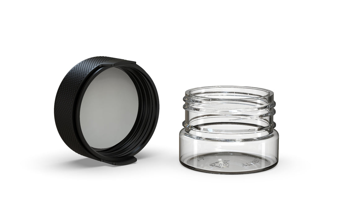 30CC/1FL.OZ/30ML Aviator CR - Container With Inner Seal & Tamper - Clear Natural With Opaque Black Lid