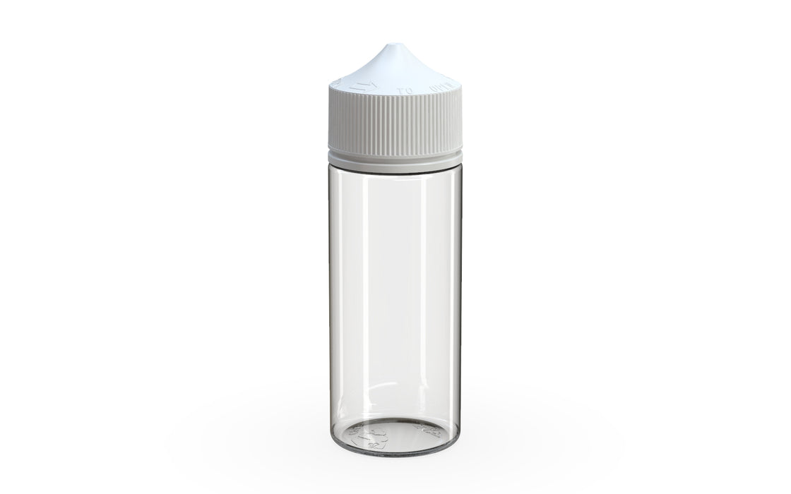 Chubby Gorilla - 120ML Production-Ready Unicorn Bottle - Clear Bottle / White Cap - V3 with Reducer Tip