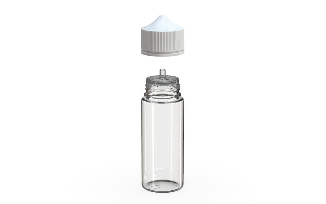 Chubby Gorilla - 120ML Production-Ready Unicorn Bottle - Clear Bottle / White Cap - V3 with Reducer Tip