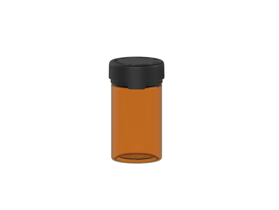 150CC/5OZ/150ML Aviator CR - Container With Inner Seal & Tamper - Translucent Amber With Opaque Black Lid