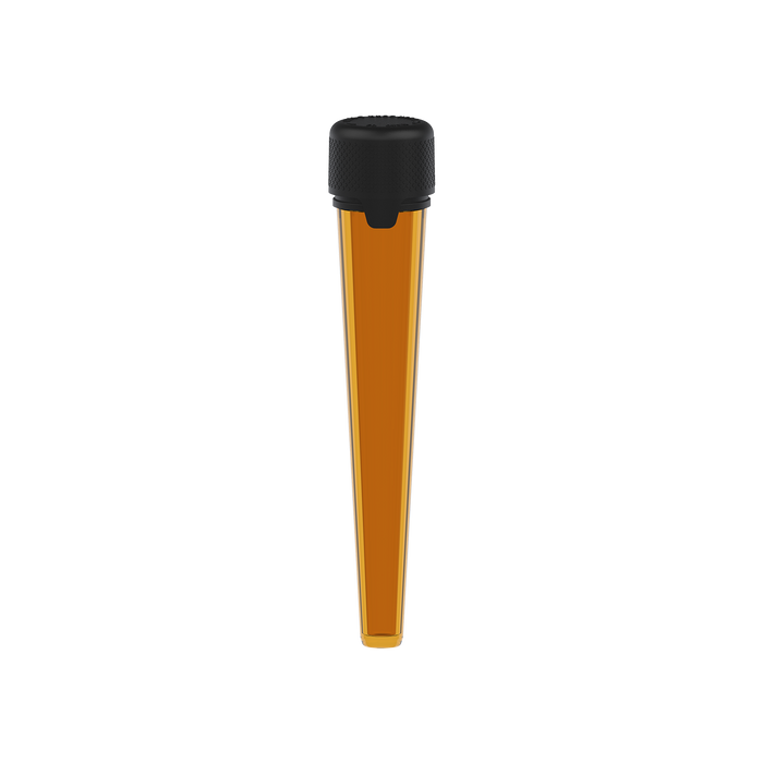 AVIATOR CR - TUBE 113MM WITH INNER SEAL & TAMPER - TRANSLUCENT AMBER WITH OPAQUE BLACK LID - Copackr.com